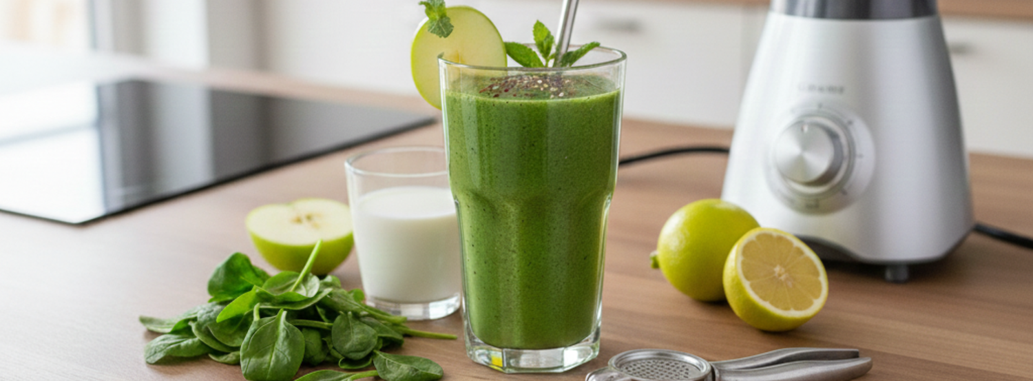 Grüner Smoothie mit Spinat, Apfel & Leinsamen
