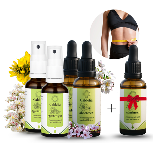 Caldelia Bachbluten Abnehmen Komplettset mit Appetitzugler-Spray und Tropfen aus naturlichen Bachbluten fur Frauen, die nachhaltig Gewicht reduzieren mochten ohne Heisshunger und Jo-Jo-Effekt