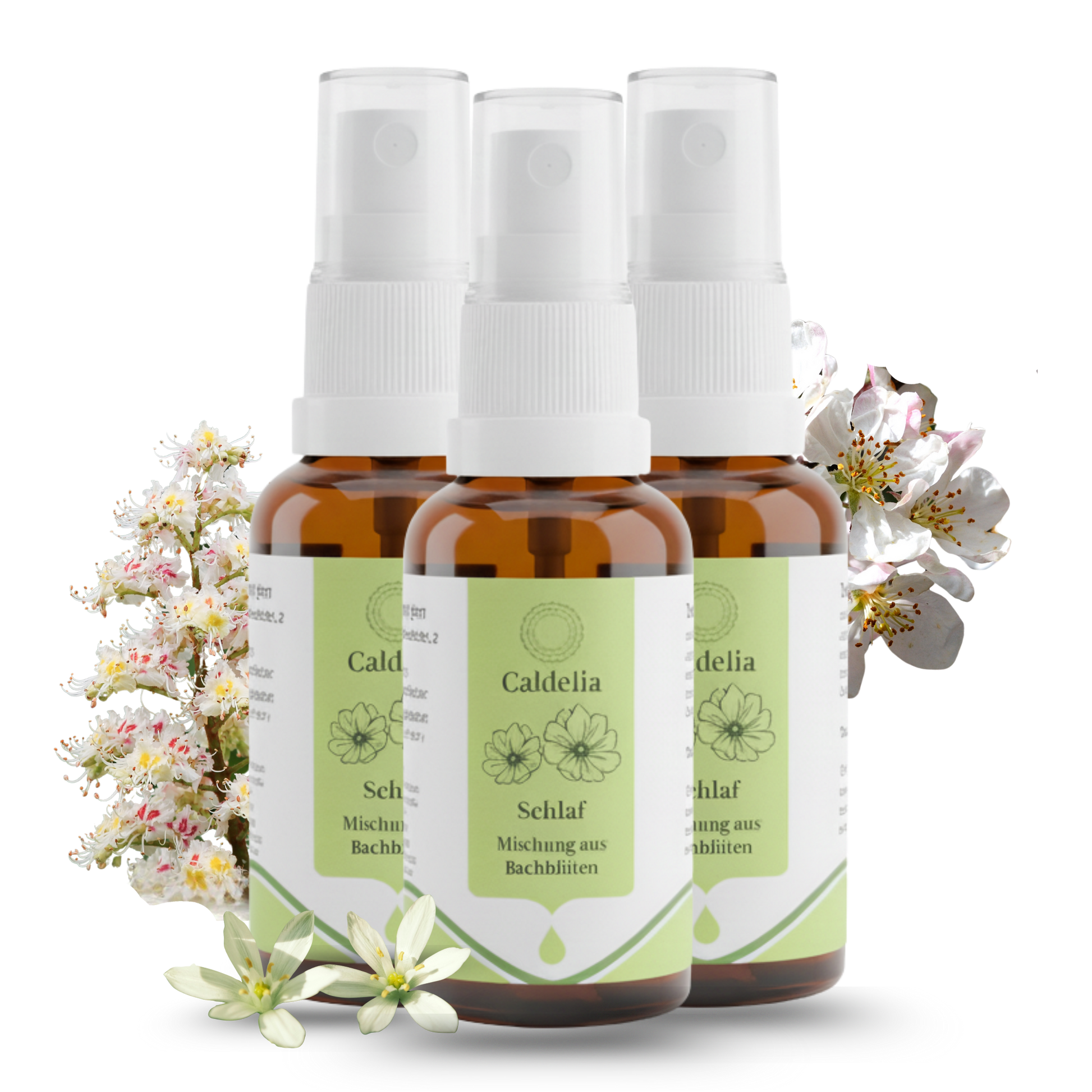 Caldelia Schlaf Mundspray 3 Flaschen mit echten Bachbluten Braunglas 30ml Spraykopf
